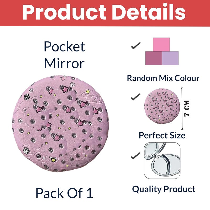 Temperia Temperia Pocket Mirror for Women Girls Small Compact Hand Mirror for Makeup Foldable Portable Travel Friendly Purse Mirror Premium Ergonomic Design Random Colors Designs  - Image 2