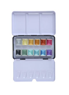 BRUSTRO BRUSTRO Watercolour 12 Colour Metallic Paint Set, Half Pans Ideal for Kids and Adults, Colouring, Painting, Highlights, Calligraphy, Card Making, All Techniques |Sets of 12 | (Tin Box)  - Image 1