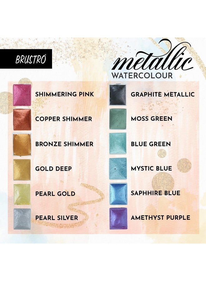 بروسترو مجموعة ألوان مائية معدنية من بروسترو، ١٢ لونًا، أنصاف ألوان مثالية للأطفال والكبار، للتلوين، والرسم، والتمييز، والخط، وصناعة البطاقات، وجميع التقنيات | مجموعة من ١٢ لونًا | (علبة معدنية) - Image 2