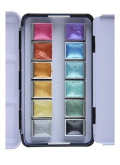 BRUSTRO BRUSTRO Watercolour 12 Colour Metallic Paint Set, Half Pans Ideal for Kids and Adults, Colouring, Painting, Highlights, Calligraphy, Card Making, All Techniques |Sets of 12 | (Tin Box)  - Image 4