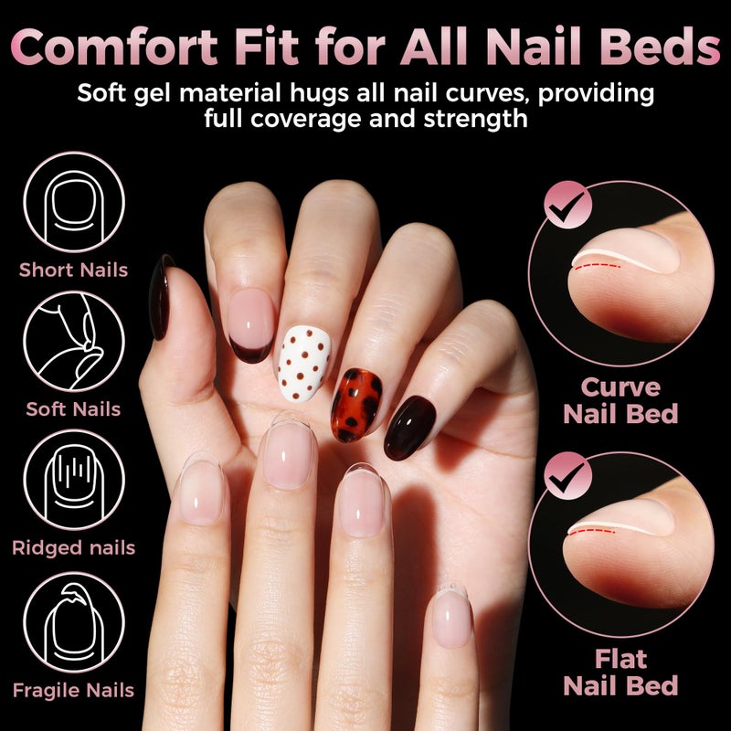 Luckyfairy Short Oval Round Nail Tips - 240 Pcs Half Matte Clear Gel Acrylic Nail Tips Full Cover Soft Gel Short Oval Press On Nails Pre-Shaped For Nail Extension Art DIY Salon 12 Sizes - Image 2