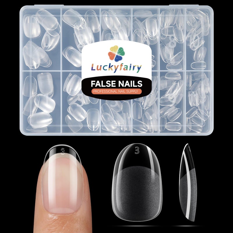 Luckyfairy Short Oval Round Nail Tips - 240 Pcs Half Matte Clear Gel Acrylic Nail Tips Full Cover Soft Gel Short Oval Press On Nails Pre-Shaped For Nail Extension Art DIY Salon 12 Sizes - Image 1