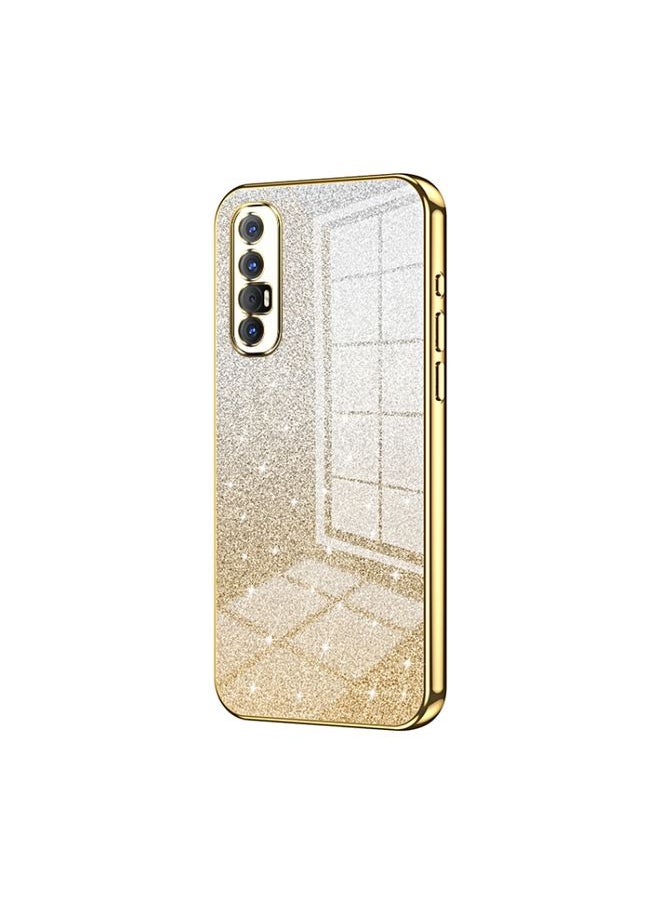 HuHa Case Cover For OPPO Reno3 Pro Gradient Glitter Powder Electroplated Phone Case Gold 