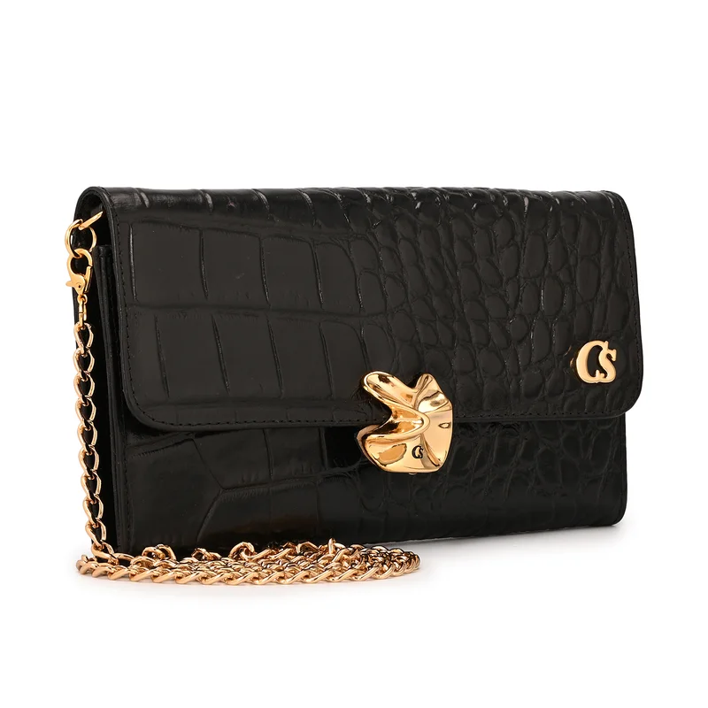 Black Clutch with Organic Ornament