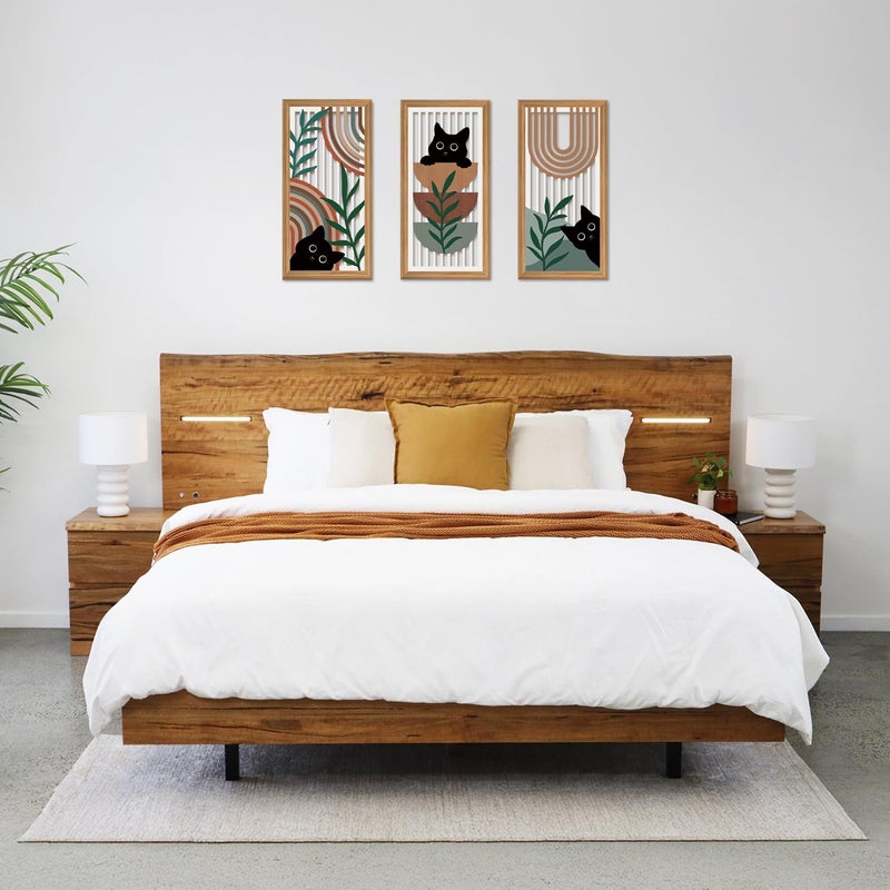 IARTTOP Black Cat Wall Art 3 Pcs Boho Mid Century Modern Wood Wall Decor Abstract Geometric Bohemian Cat Hanging Decor for Farmhouse Bedroom Living Room 7.9 x 15.8 Inch - Image 5