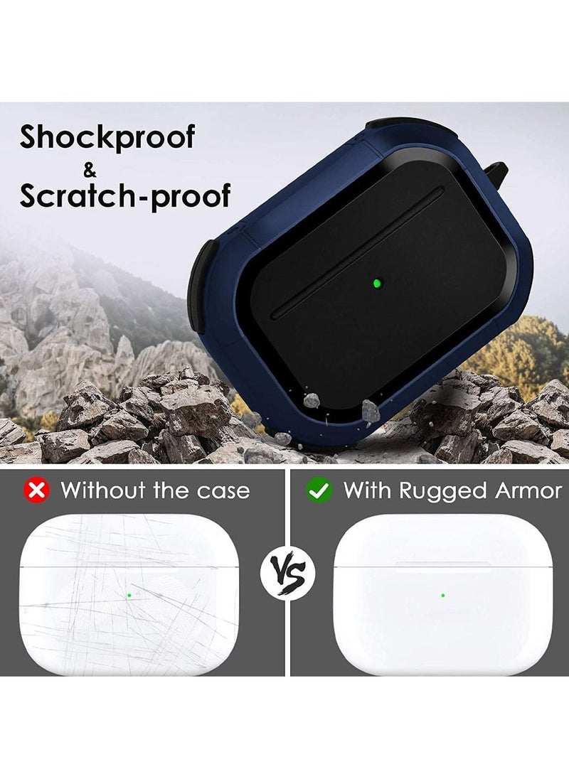 CATANES - AirPods Pro 2 Case Shockproof Armor Rugged Cover with Keychain Carabiner Compatible with Apple AirPods Pro 2nd Generation 2022 Case Blue - Image 1