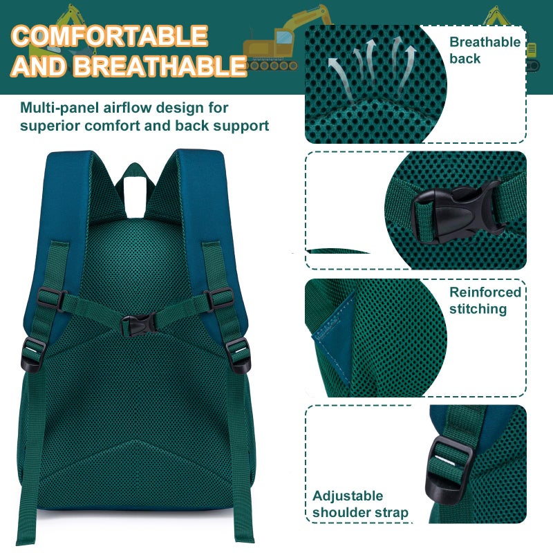 LOIDOU Toddler Backpack Boy for 4-8, Preschool Kindergarten Kids Backpack for School, 15 Inch Toddler Daycare Travel Backpacks with Chest Strap, Excavator Construction Truck Backpacks for Kids - Image 4