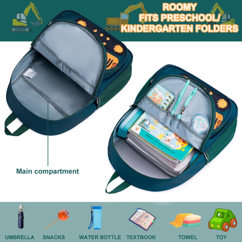 LOIDOU Toddler Backpack Boy for 4-8, Preschool Kindergarten Kids Backpack for School, 15 Inch Toddler Daycare Travel Backpacks with Chest Strap, Excavator Construction Truck Backpacks for Kids - Image 3