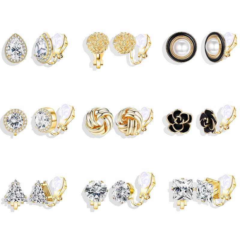Dcfywl731 9 Pairs Gold Clip on Earrings for Women Clip on Hoop Earrings Chunky Hoop Earrings Geometric Earrings Non Pierced Fake Hoop Earrings Jewelry Gifts - Image 1