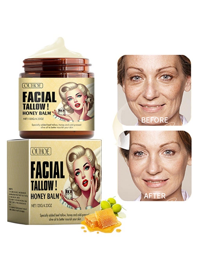 OUHOE Facial Tallow Honey Balm,Specially added beef tallow, honey and cold-pressedolive oil to better nourish your skin, Moisturizing and AntiAging - Image 1