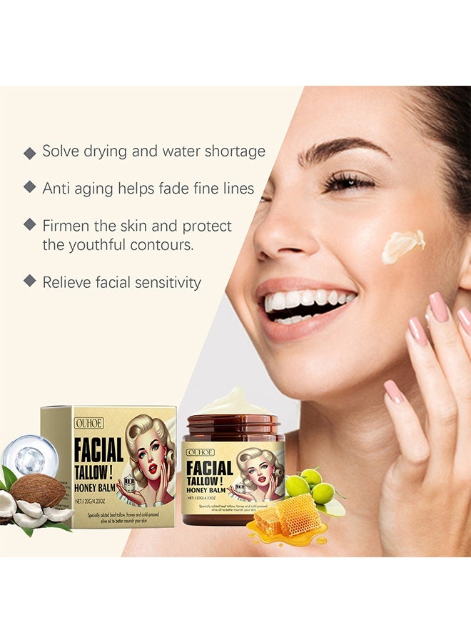 OUHOE Facial Tallow Honey Balm,Specially added beef tallow, honey and cold-pressedolive oil to better nourish your skin, Moisturizing and AntiAging - Image 4