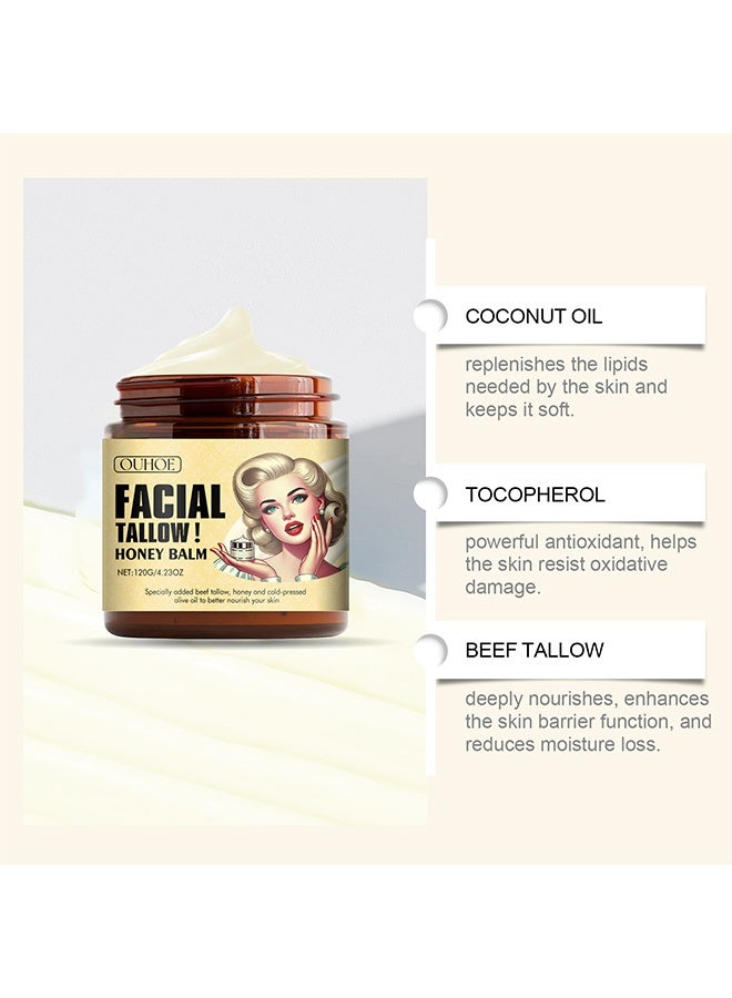 OUHOE Facial Tallow Honey Balm,Specially added beef tallow, honey and cold-pressedolive oil to better nourish your skin, Moisturizing and AntiAging - Image 3