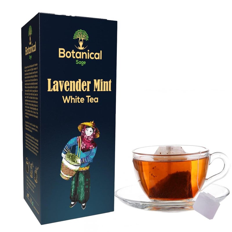 Botanical Sage- Lavender Mint White Tea 15 Pyramid Tea Bags | Selected | Luxury Tea | Himalayan White tea with French Lavender & Mint leaves - Image 1
