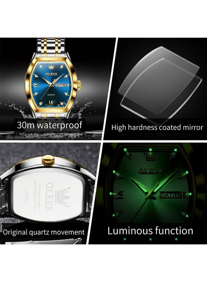 OLEVS Blue Men Watches Business Dress Diamond Analog Quartz Date Luxury Square Wrist Watch relojes para Hombres Casual Stainless Steel Waterproof Luminous Two Tone Watch for Men - Image 5