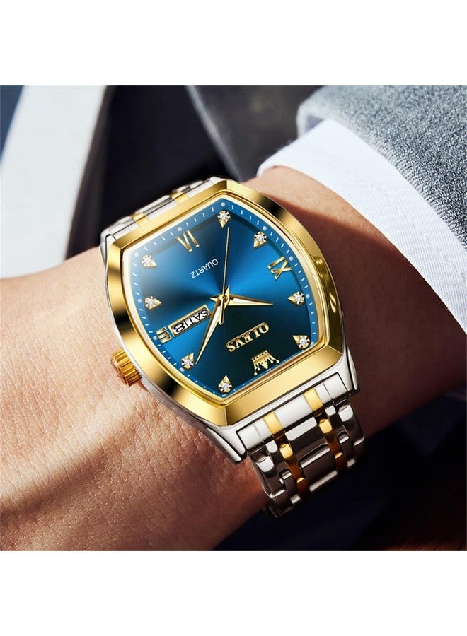 OLEVS Blue Men Watches Business Dress Diamond Analog Quartz Date Luxury Square Wrist Watch relojes para Hombres Casual Stainless Steel Waterproof Luminous Two Tone Watch for Men - Image 2