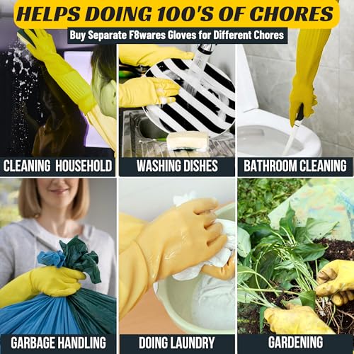 F8WARES 2 Pairs 18inch Long Washable Heavy-duty Reusable Dishwashing Kitchen Industrial Gardening Latex Rubber Cleaning Hand Gloves For Men Women - Image 5
