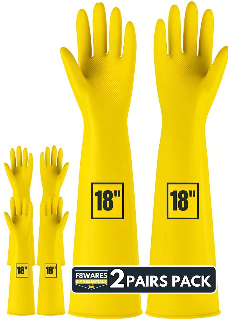 F8WARES 2 Pairs 18inch Long Washable Heavy-duty Reusable Dishwashing Kitchen Industrial Gardening Latex Rubber Cleaning Hand Gloves For Men Women - Image 1