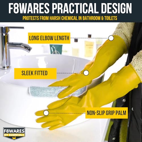 F8WARES 2 Pairs 18inch Long Washable Heavy-duty Reusable Dishwashing Kitchen Industrial Gardening Latex Rubber Cleaning Hand Gloves For Men Women - Image 3