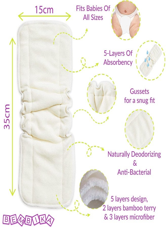 Bembika 5 Layer Bamboo Terry Inserts with Gussets Liners Natures Cloth Diaper Liner, Wetfree Reusable Washable Cotton Diaper Nappy Inserts for Baby Cloth Diapers (Set of 10) - Image 2