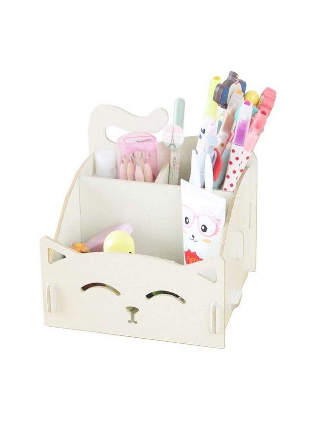 Artkingdome - Exquisite Diy Artwork Cat Folding Collection Pen Pencil Holder Cosmetic Organizer Desk Storage Sorter White - Image 1