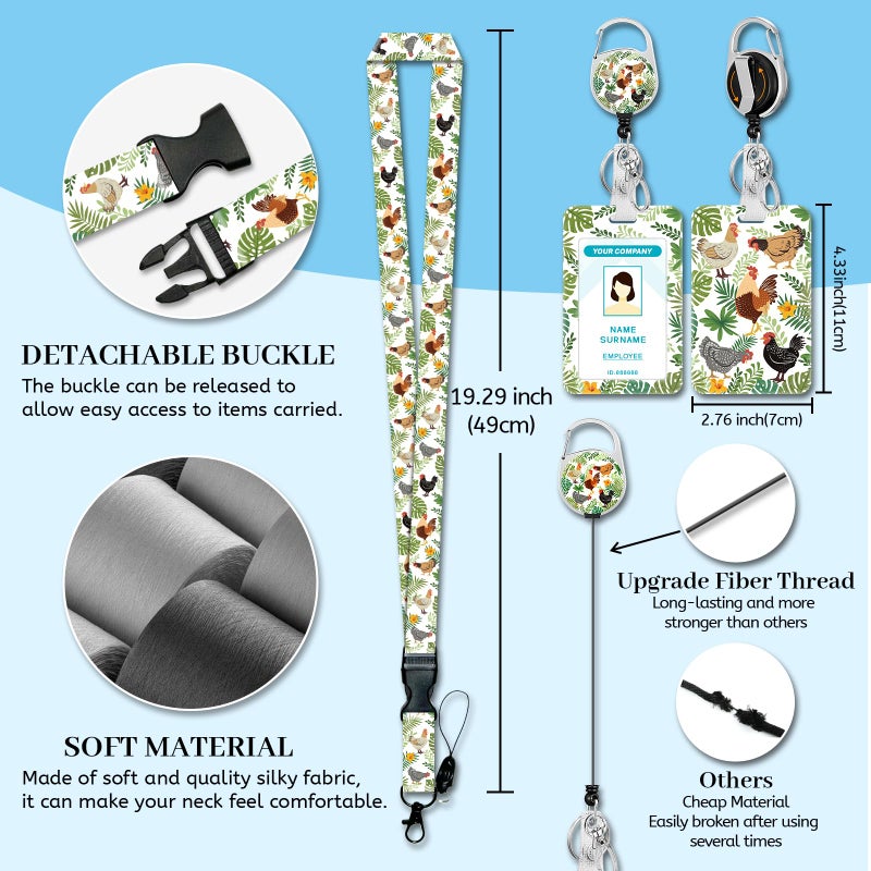 Hancynir Funny Chicken Lanyards for Id Badges, Cute Badge Holder with Retractable Reel Clip, Work Name Tag Keychain Lanyard with ID Holder for Women Teacher Nurse Office - Image 5
