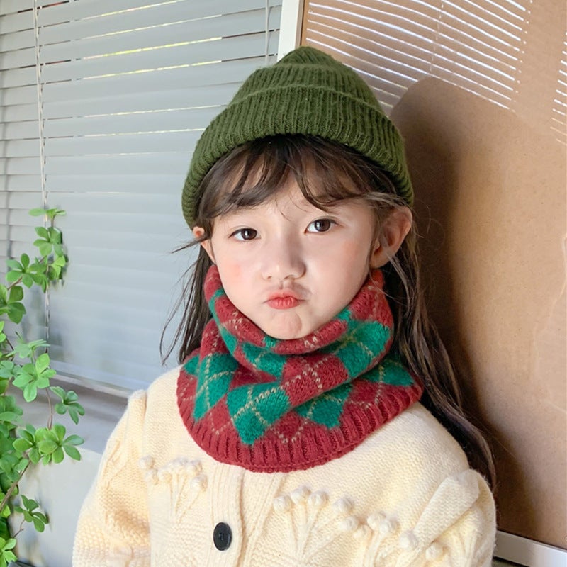 New Children'S Scarf Warm Knitted Baby'S Scarf Korean-Style All-Match Plaid Boys' And Girls' Wool Sleeve Trendy - Image 1