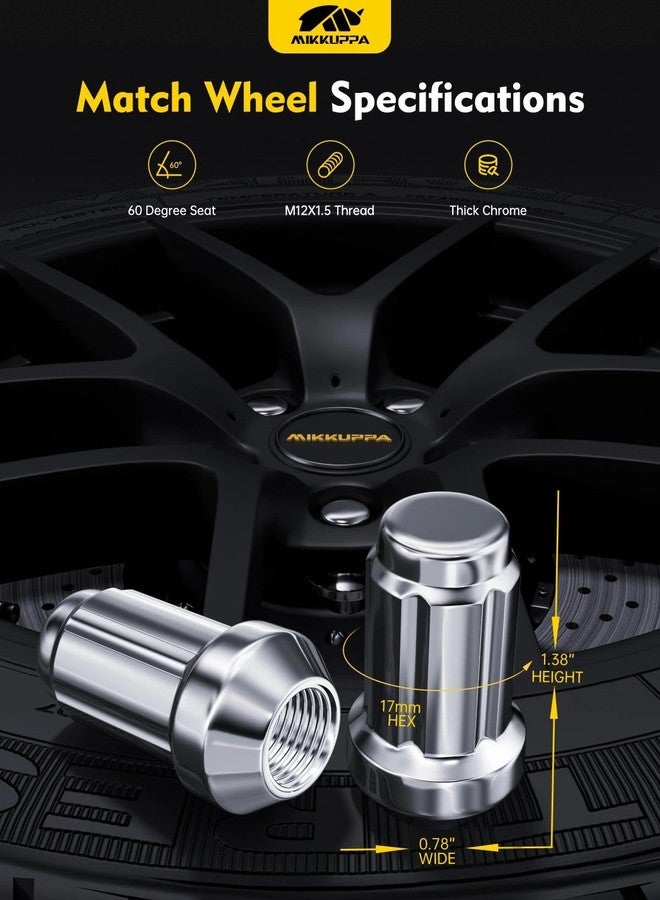 MIKKUPPA M12x1.5 Spline Lug Nuts - Replacement for Ford Fusion Focus Escape, Honda Accord CRV Civic, Chevy Malibu Impala Aftermarket Wheel - 20pcs Chrome Closed End Lug Nuts with 1 Socket Key - Image 2