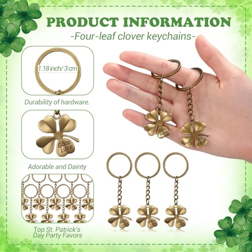 Misdary 30 Sets St. Patrick's Day Gifts Four Leaf Clover Keychains with Irish Blessing Cards Good Luck Ballpoint Pens and Bags Irish Party Favors Appreciation Gift for Staff Teacher Coworker (Bronze) - Image 3