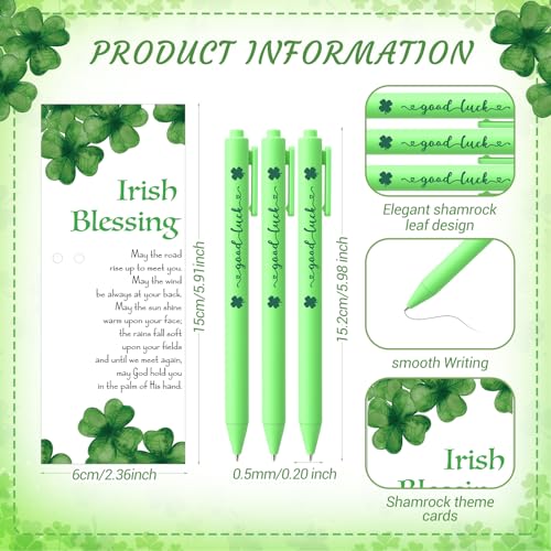 Misdary 30 Sets St. Patrick's Day Gifts Four Leaf Clover Keychains with Irish Blessing Cards Good Luck Ballpoint Pens and Bags Irish Party Favors Appreciation Gift for Staff Teacher Coworker (Bronze) - Image 2