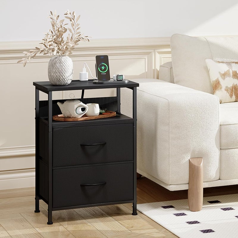 شاربدو حامل ليلي شاربدو لغرفة النوم مزود بمقبسين تيار متردد ومنفذي USB، ومقبس قياسي في المملكة المتحدة، وخزانة تخزين نهائية مع ضوء LED ودرج تخزين (أسود) - Image 4