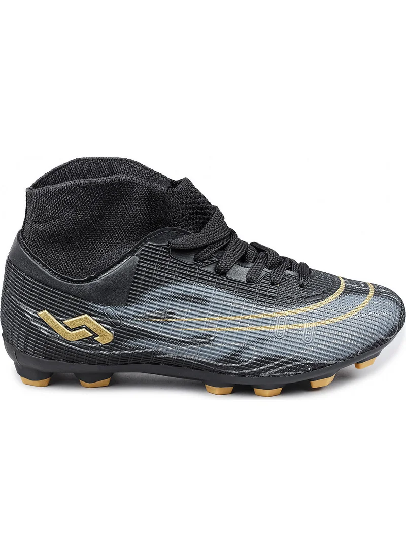 Jump 29676 Black - Gold Color Grass AstroTurf Football Shoes with Socks