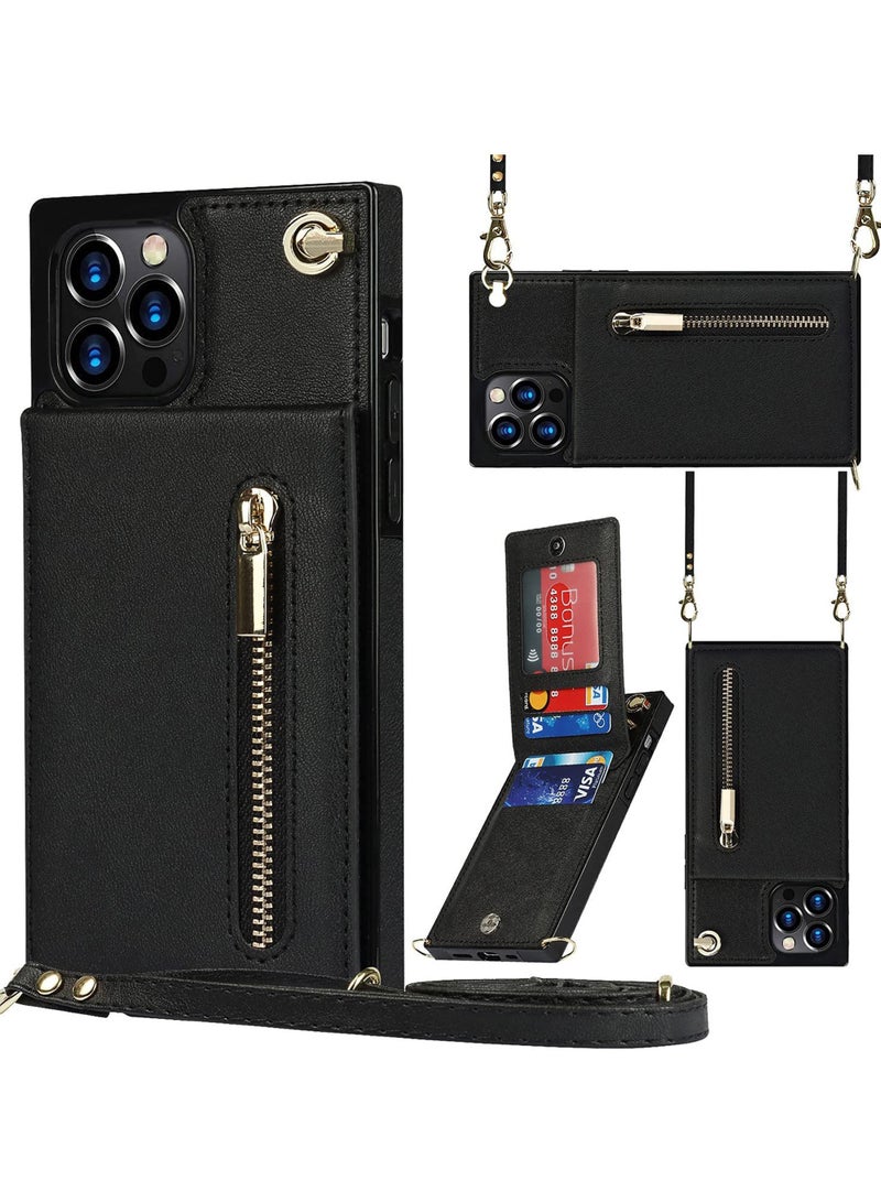 روك بو مناسبة ل iPhone 14 برو ماكس المحفظة crossbody حالة الهاتف المحمول ، بو الجلود الغطاء الخلفي ، ومكافحة الصدمات الغطاء ، فتحة بطاقة مع حزام سيدة - Image 1