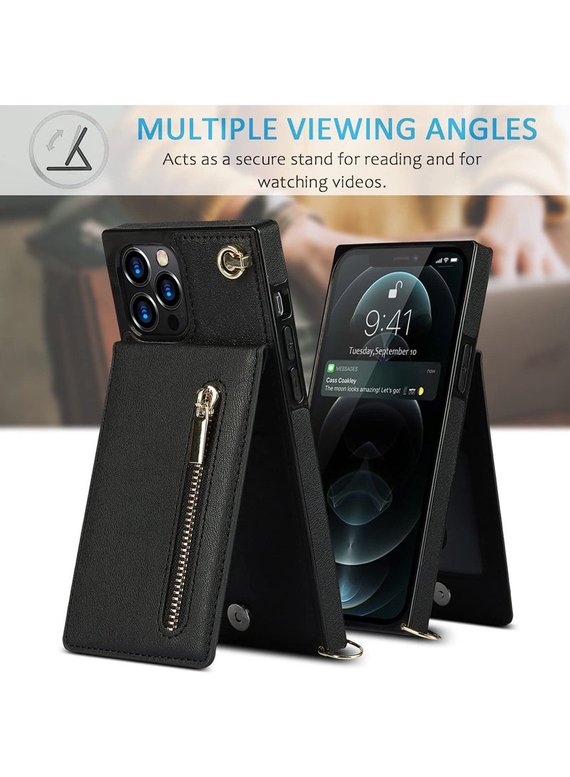 روك بو مناسبة ل iPhone 14 برو ماكس المحفظة crossbody حالة الهاتف المحمول ، بو الجلود الغطاء الخلفي ، ومكافحة الصدمات الغطاء ، فتحة بطاقة مع حزام سيدة - Image 5