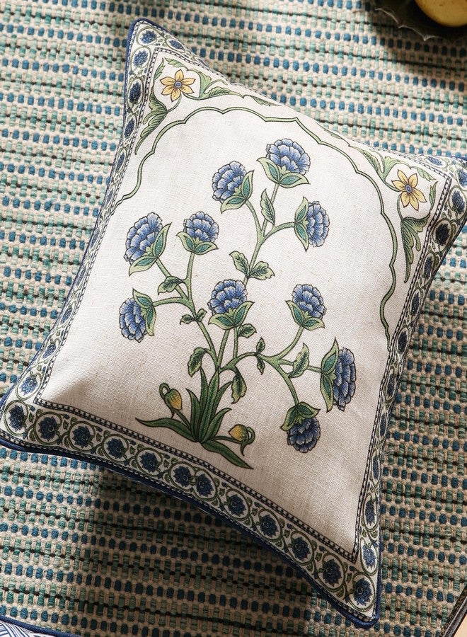 patdrea Designer Throw Pillow Covers Set of 2,Blue Euro Elegant Linen with Blooming Floral Pattern Pillow Cover,Decorative Square Pillowcases Cushion for Bed Living Room Outdoor Car,18"x18" - Image 3