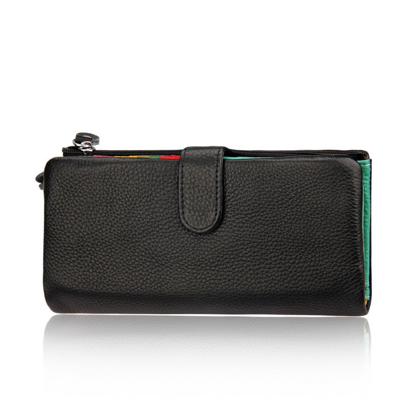 Factory direct wholesale top layer cowhide ladies wallet candy color ladies wallet multi-card credit card bag 3590 Black