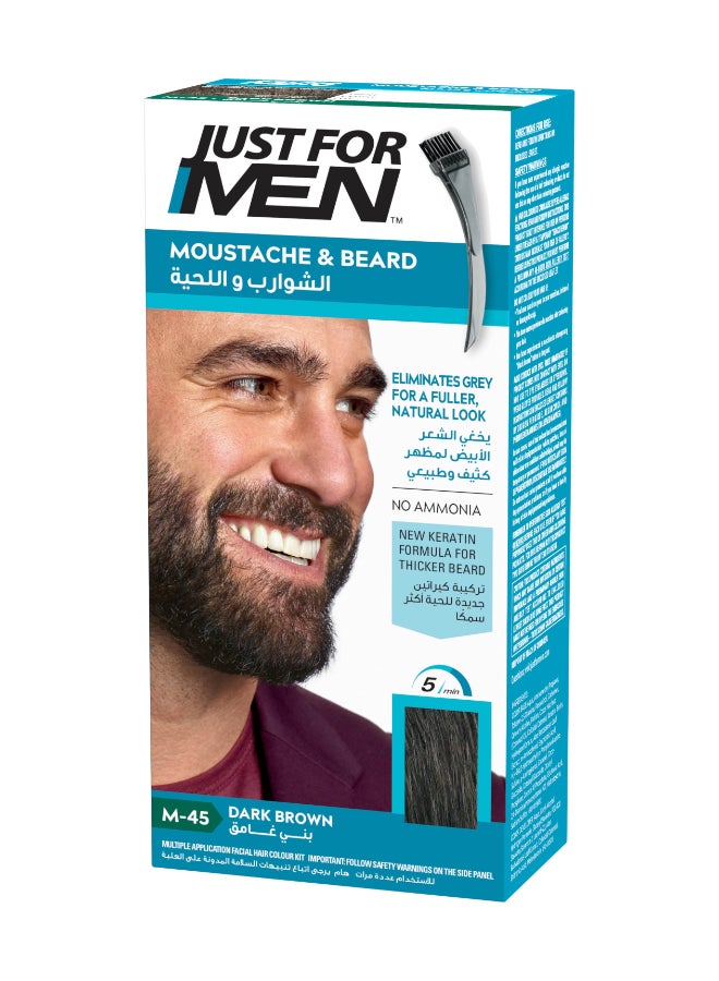 Mustache & Beard – Dark Brown Beard Dye For Men, M-45, Single Use Brush-In Color Gel With Biotin, Coconut Oil, And Aloe For Fuller, Healthier Facial Hair