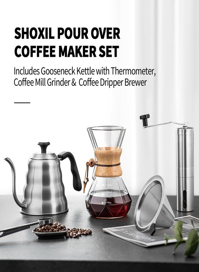 shoxil Pour Over Coffee Maker Set – 40oz Gooseneck Kettle with Thermometer, Coffee Grinder & 20oz Drip Coffee Maker – Stainless Steel Pour Over Coffee Set - Image 2