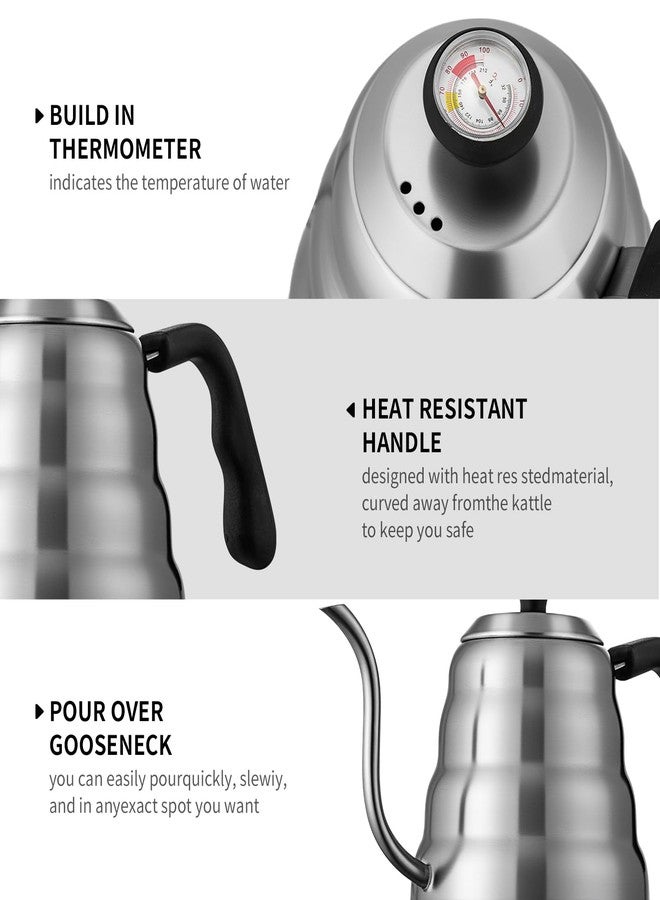 shoxil Pour Over Coffee Maker Set – 40oz Gooseneck Kettle with Thermometer, Coffee Grinder & 20oz Drip Coffee Maker – Stainless Steel Pour Over Coffee Set - Image 5