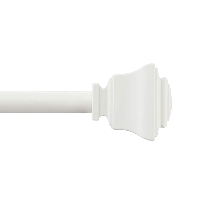 MODE Simplicity Collection 58 Diameter Curtain Rod Set with Square Curtain Rod Finials and Steel Wall Mounted Adjustable Curtain Rod Fits 32 to 90 Windows White