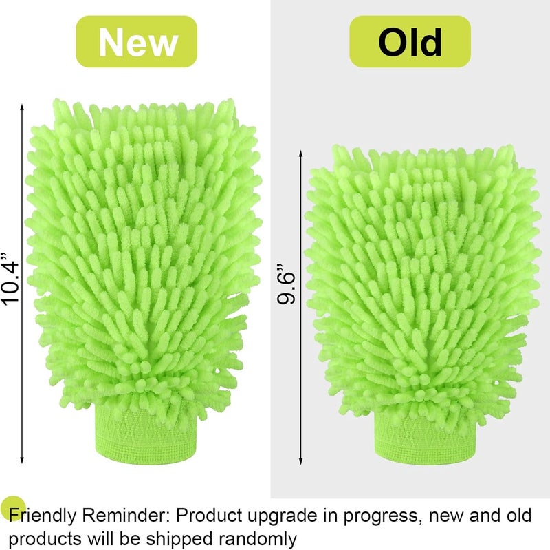 Mkobon 3 Pack Chenille Microfiber Car Wash Mitt, 7" x 9.8" Car Washing Mitts, Home Dusting Gloves, Scratch Free Lint-Free, Highly Absorbent, Double Sided, for Cleaning Detailing Polish (Green) - Image 3