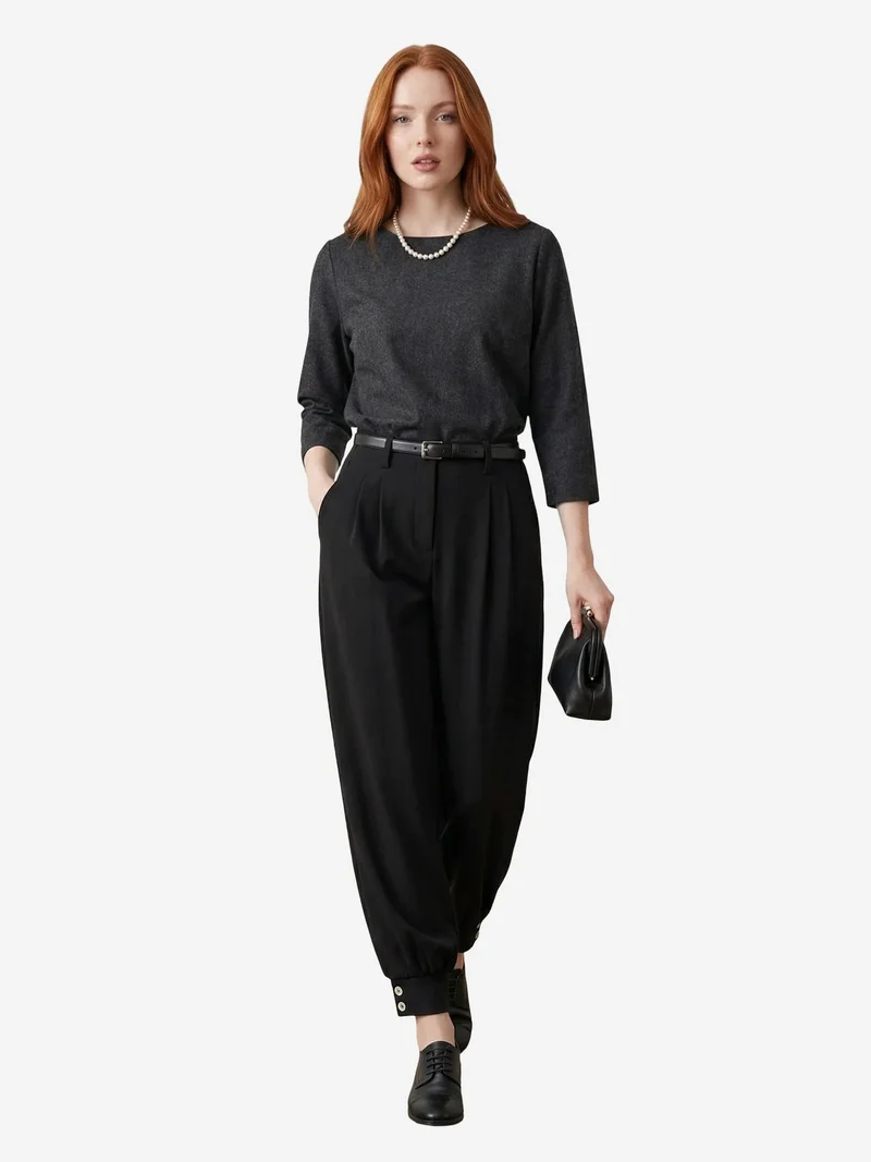 ماي فاشن MY FASHION Belted Buttoned Leg Tailored Trousers
