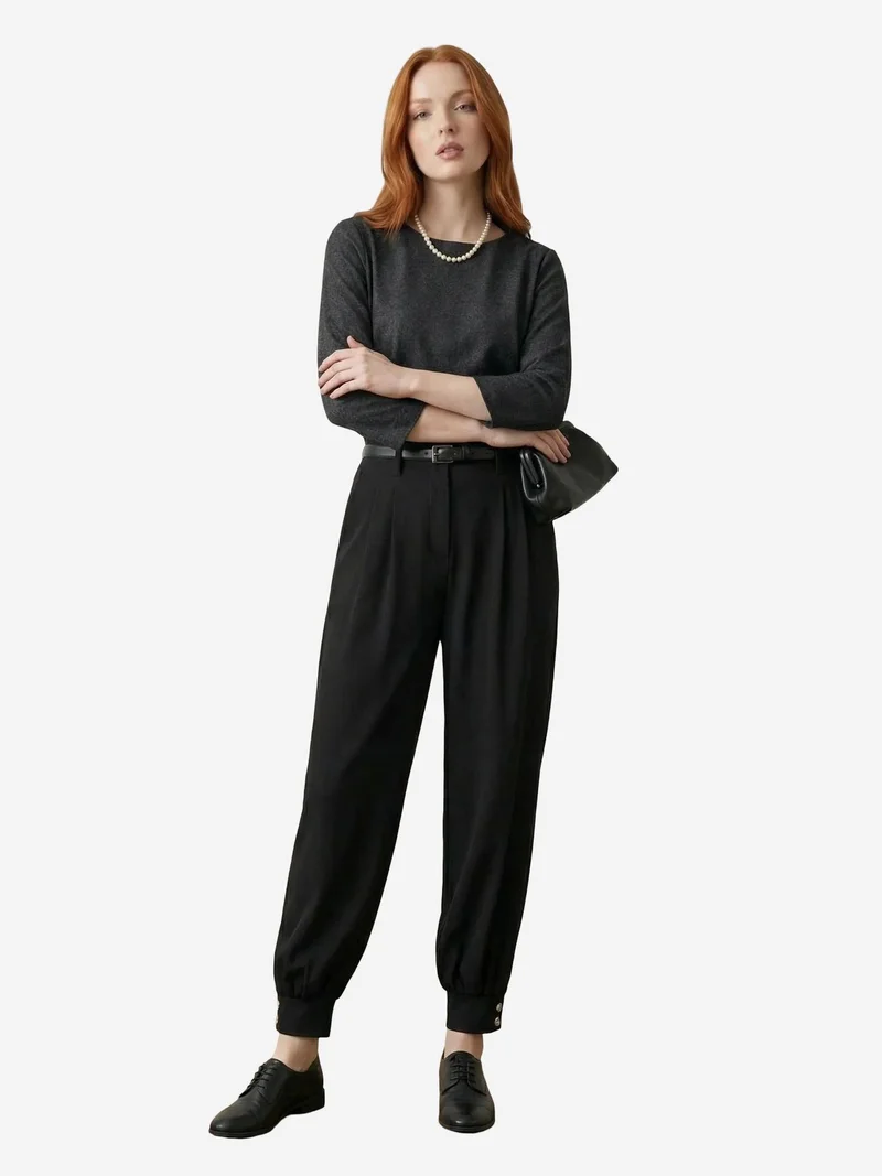 ماي فاشن MY FASHION Belted Buttoned Leg Tailored Trousers