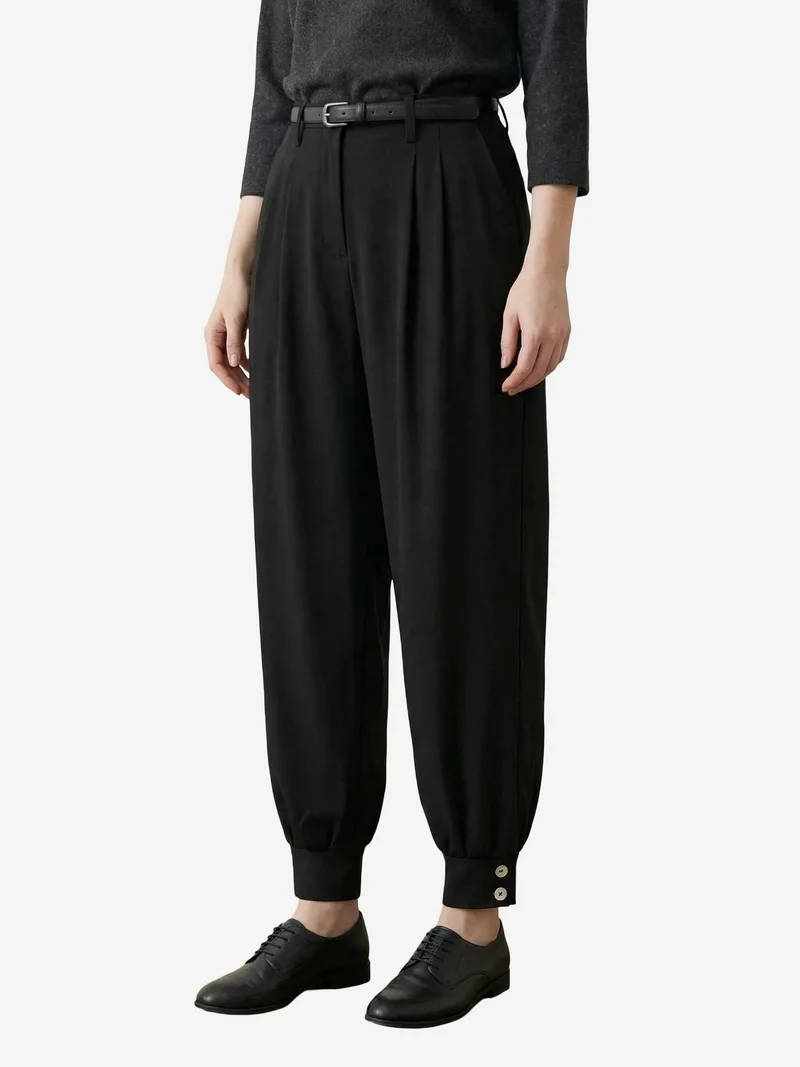 My Fashion Black MY FASHION Belted Buttoned Leg Tailored Trousers for Women | Best Price UAE