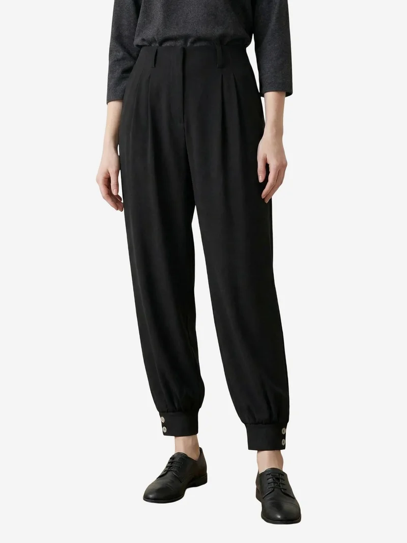 My Fashion Black MY FASHION Belted Buttoned Leg Tailored Trousers for Women | Best Price UAE