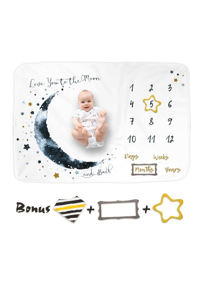 SYOSI Baby Monthly Milestone Blanket Boy- 150 x 100 cm - Blue Moon Themed Month Mat for Boys - First Year Calendar Growth Chart - Shower Gifts for New Moms, Monthly Blanket for Baby Pictures - Image 1