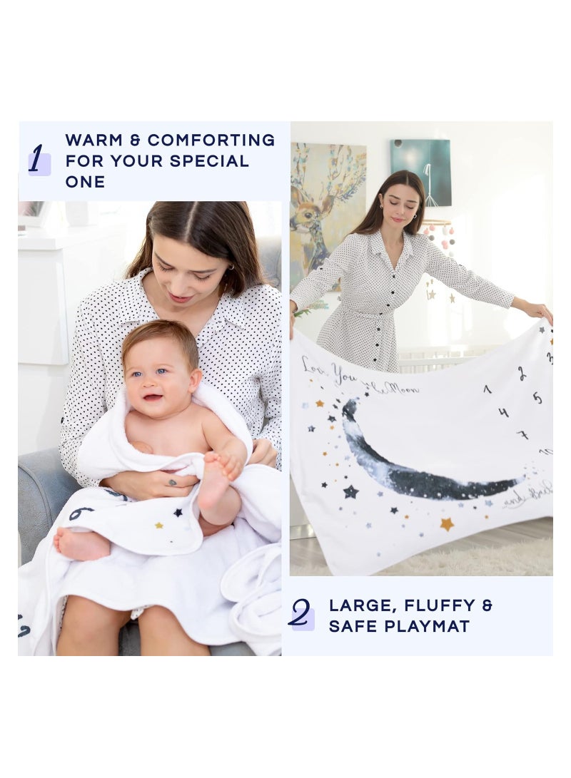 SYOSI Baby Monthly Milestone Blanket Boy- 150 x 100 cm - Blue Moon Themed Month Mat for Boys - First Year Calendar Growth Chart - Shower Gifts for New Moms, Monthly Blanket for Baby Pictures - Image 4