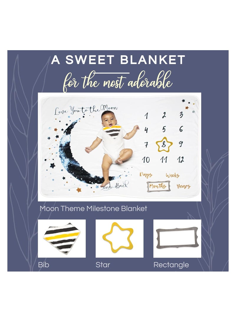 SYOSI Baby Monthly Milestone Blanket Boy- 150 x 100 cm - Blue Moon Themed Month Mat for Boys - First Year Calendar Growth Chart - Shower Gifts for New Moms, Monthly Blanket for Baby Pictures - Image 3