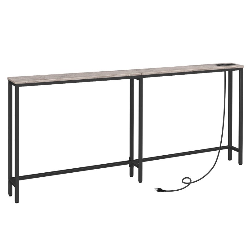 HOOBRO 59 Skinny Console Table with Charging Station 709 Narrow Sofa Table with Power Outlets Long Behind Couch Table Slim Entryway Table for Hallway Living Room Greige BG185UXG01