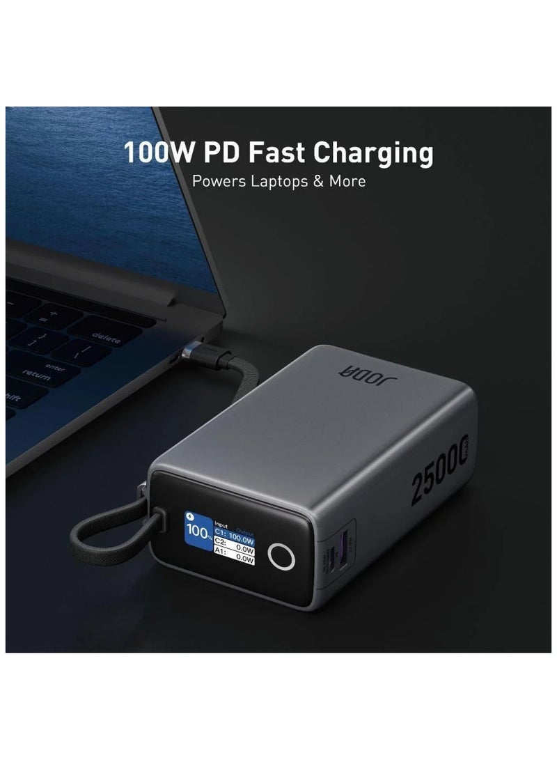 جودا بطارية جودا نيون المحمولة – قدرة 100 واط وسعة 25,000 ملّي أمبير – باور بنك فائق السرعة بمنفذ Type-C وUSB مع شاشة رقمية وسلك مدمج – شحن سريع للأجهزة الذكية واللابتوبات الكبيرة - Image 2