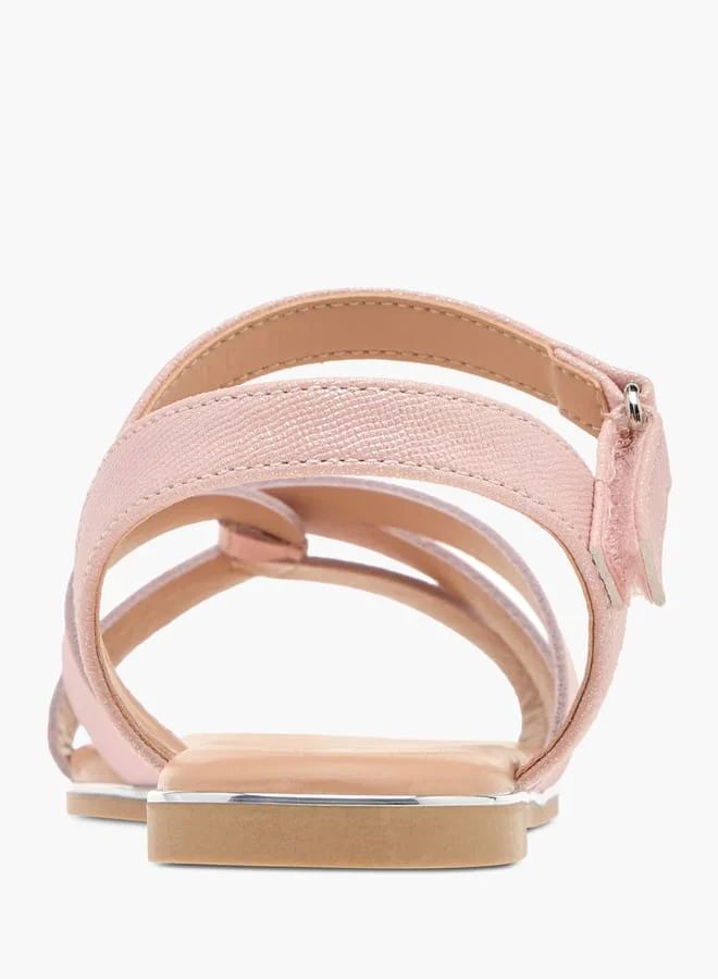 Little Missy Girls Textured Cross Strap Sandals With Hook And Loop Closure